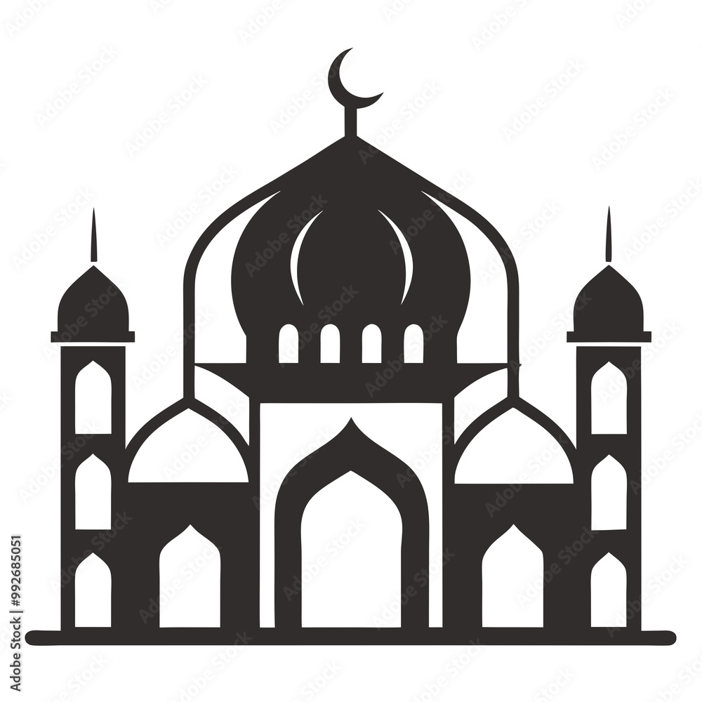 Elegant mosque silhouette vector line art illustration Elegant mosque silhouette vector line art illustration