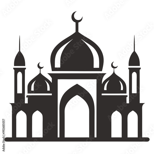 Elegant mosque silhouette vector line art illustration