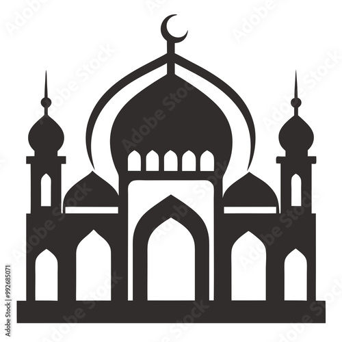 Elegant mosque silhouette vector line art illustration