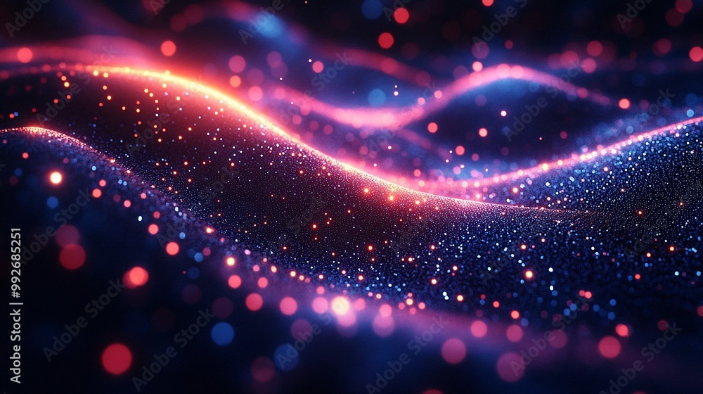 Abstract glowing wave of particles in neon colors. Abstract glowing wave of particles in neon colors.