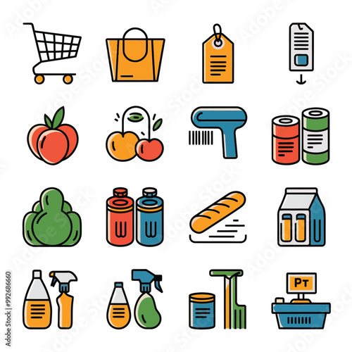 illustrations vector sale offer supper market items icon  for juice and basket ,label ,price , fruits , others 
