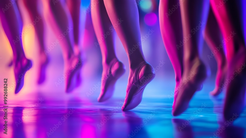 A vibrant display of dancing legs illuminated by colorful lights, capturing the essence of movement and rhythm in a lively atmosphere. A vibrant display of dancing legs illuminated by colorful lights, capturing the essence of movement and rhythm in a lively atmosphere.