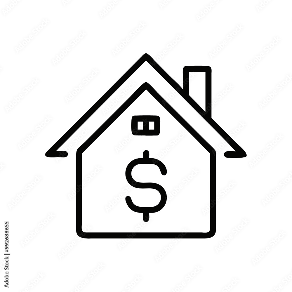 A line drawing of a house with a large dollar sign inside, symbolizing real estate, home value, or financial aspects related to property ownership, on a transparent background A line drawing of a house with a large dollar sign inside, symbolizing real estate, home value, or financial aspects related to property ownership, on a transparent background