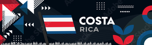 Costa Rica National day banner with abstract shapes. Costa Rican flag and map. Vector Illustration