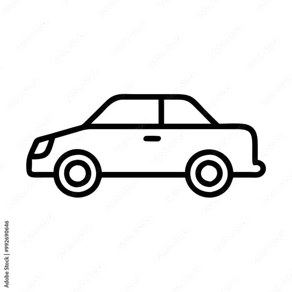 A boxy car depicted in a line drawing, featuring a more angular design with a squared roof and body, rounded wheels, and minimal details, on a transparent background A boxy car depicted in a line drawing, featuring a more angular design with a squared roof and body, rounded wheels, and minimal details, on a transparent background