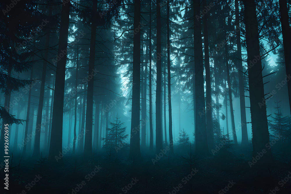 Naklejka premium A forest with trees that are dark and tall