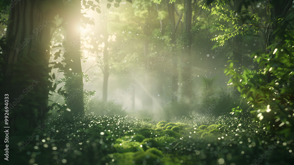 Fototapeta premium A forest with a lot of trees and a lot of sunlight