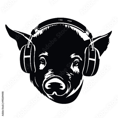 character design of a pig wearing headphones
