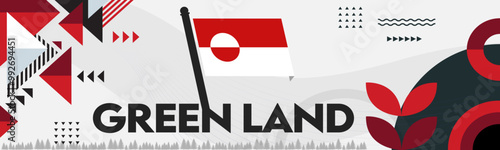 Greenland national day banner design. Greenlandic flag theme web background. Abstract celebration, Inuit Greenlander flag geometric abstract vector illustration.