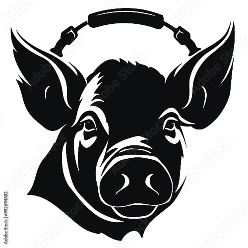 character design of a pig wearing headphones
