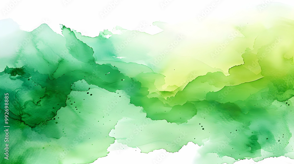 Obraz premium Abstract Watercolor Painting with Green and Yellow Hues, Evoking a Sense of Nature and Tranquility