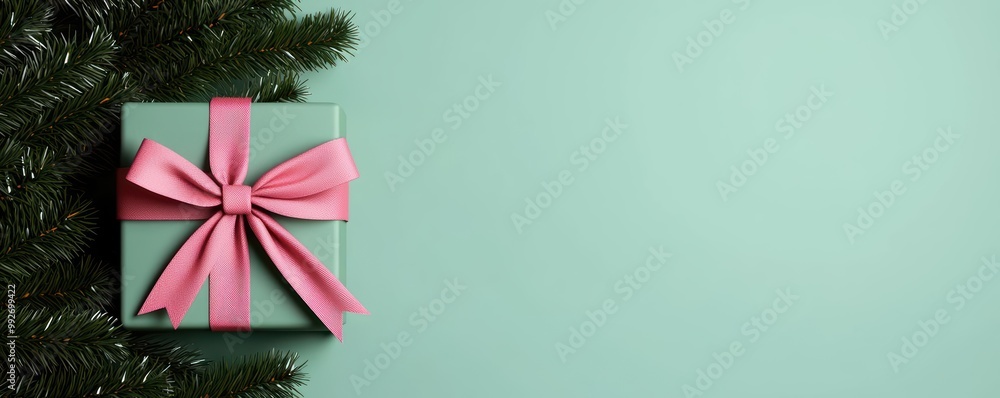 Festive ribbon, wrapped around a tree branch, 3D illustration Festive ribbon, wrapped around a tree branch, 3D illustration