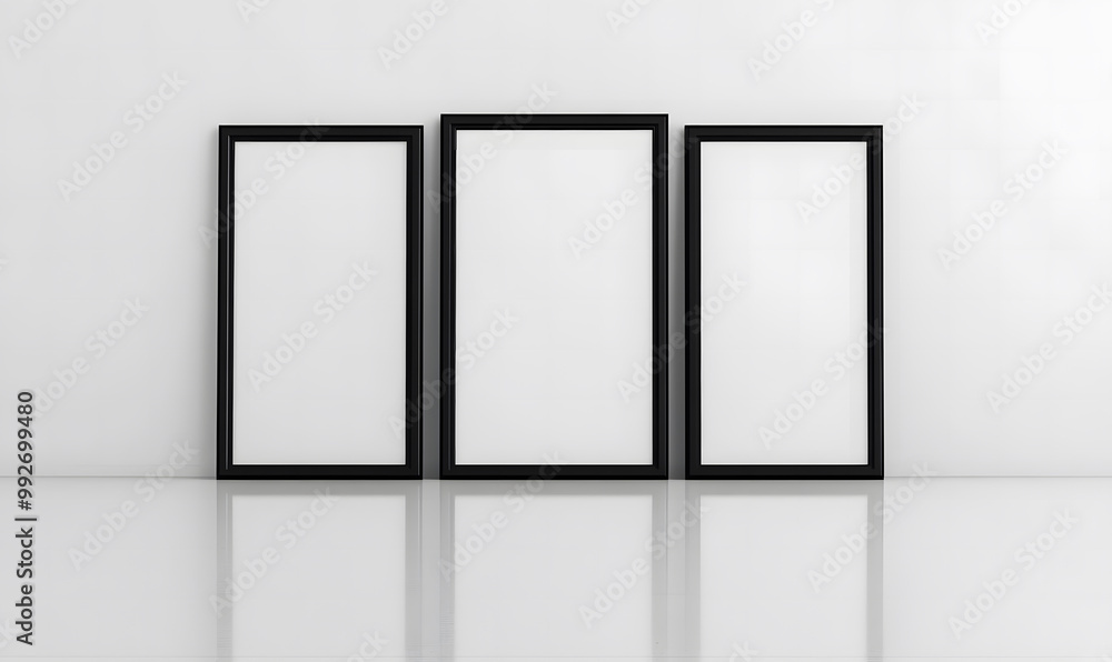 Three Empty Picture Frames with Blank Space on White Wall – Minimalist Home Decor Concept Design Three Empty Picture Frames with Blank Space on White Wall – Minimalist Home Decor Concept Design