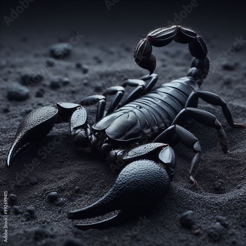 black scorpion on dark background photo