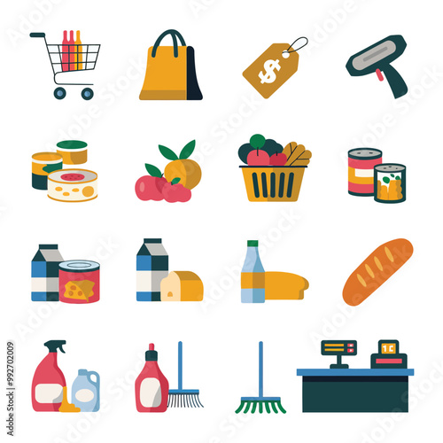 illustrations vector sale offer supper market items icon  for juice and basket ,label ,price , fruits , others 
