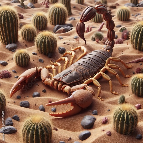 black scorpion on desert background photo