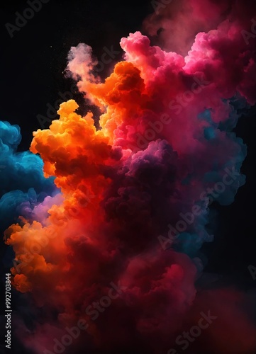 Colorful cloud with smoke on black background. ai generative