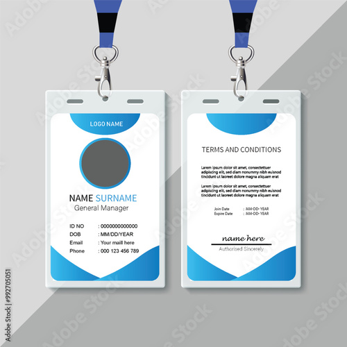 Abstract Geometric Blue Id Card Design, Professional Identity Card Template