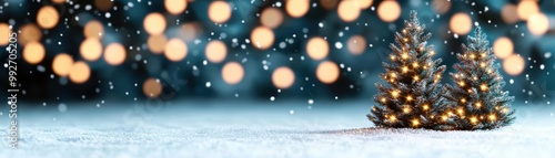 Christmas tree lights, blinking softly in the snow, 3D illustration