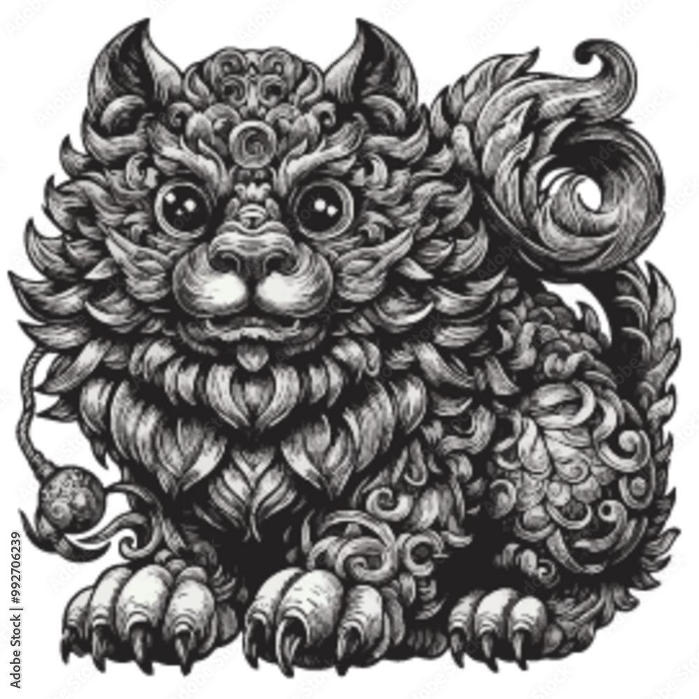 Fototapeta premium Kitten With Old Engraving Style Vector