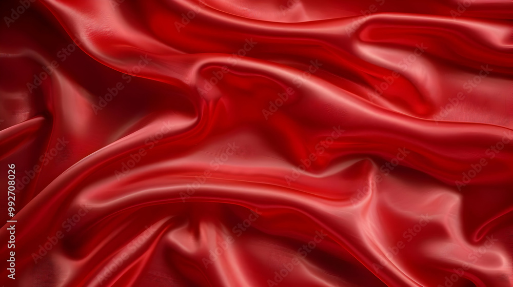 Fototapeta premium Abstract Red Satin Fabric Draped and Flowing in Soft Waves, Creating a Luxurious and Elegant Background Texture