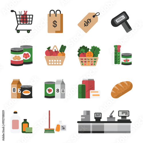 illustrations vector sale offer supper market items icon  for juice and basket ,label ,price , fruits , others 
