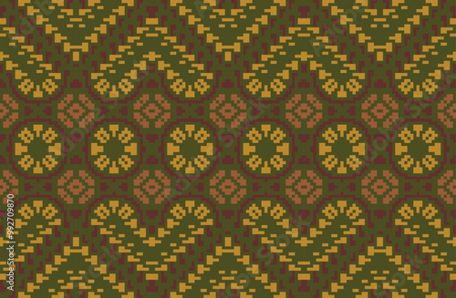Mosaic Uzbek Ikat Patternfolk Embroidery, Aztec Geometric Ornament Print. Design for Carpet, Wallpaper, Clothing, Wrapping, Fabric