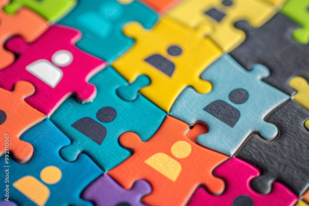 Core Values and leadership qualities icons on jigsaw puzzle pieces.