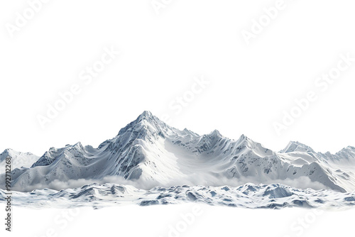Snow mountain on the horizon, isolated against a transparent background