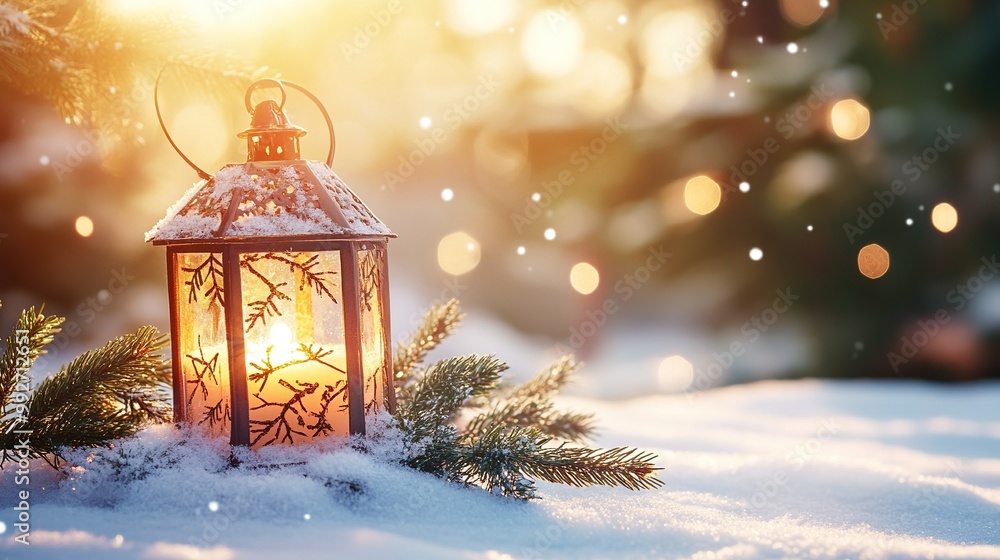 Christmas Lantern Sitting on the Snow Christmas Lantern Sitting on the Snow