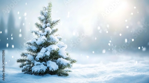 Beautifully Decorated Snowy Christmas Tree in a Cold Winter Landscape