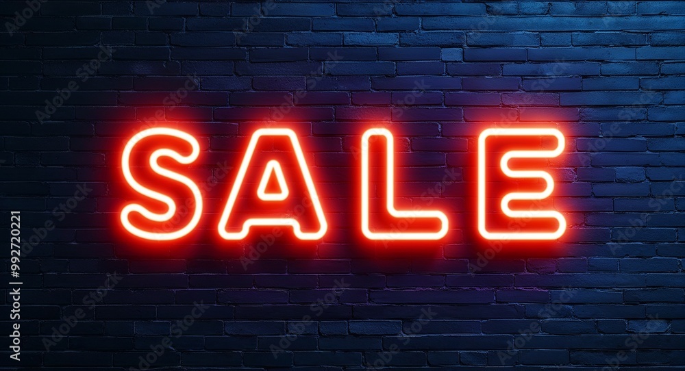 sale word lettering glowing with neon light on dark brick wall background sale word lettering glowing with neon light on dark brick wall background
