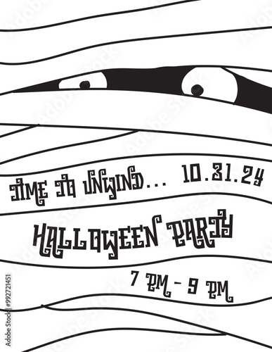 Halloween Party Invitation Flyer Mummy Template - Announcement vector holiday graphic