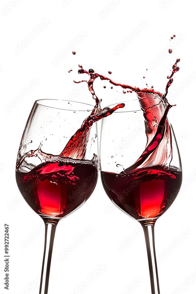 Two red wine glasses toasting with splash, isolated on transparent background Two red wine glasses toasting with splash, isolated on transparent background