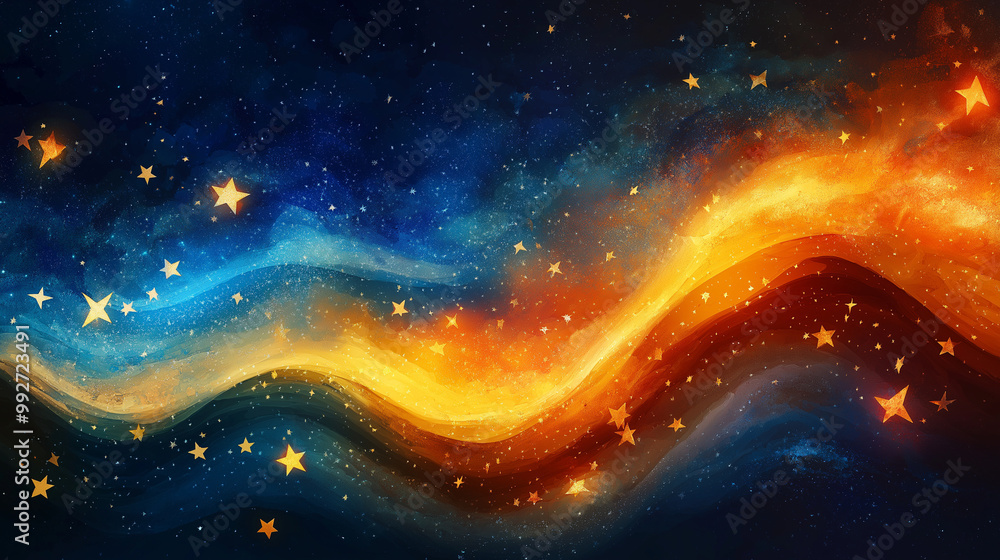 Celestial New Year, an abstract design blending stars and shofar imagery, symbolizing spiritual reflection and renewal, with copy space, Rosh Hashana Celestial New Year, an abstract design blending stars and shofar imagery, symbolizing spiritual reflection and renewal, with copy space, Rosh Hashana