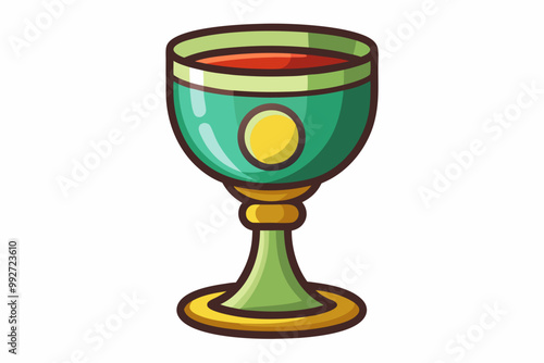 Golden goblet encrusted with precious stones isolated