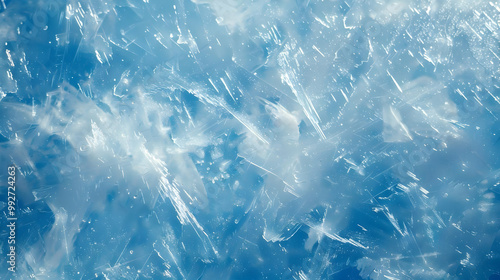 Abstract Blue Ice Texture with White Lines and Spots for Background photo