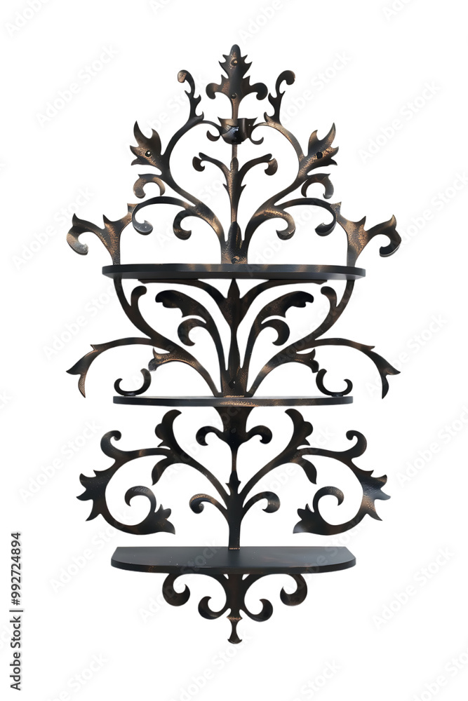Vertical ornate metal shelf isolated on transparent background Vertical ornate metal shelf isolated on transparent background