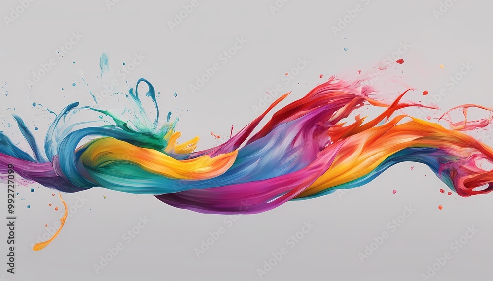 Fototapeta premium 飛沫を上げて波打つカラフルなインク 背景素材