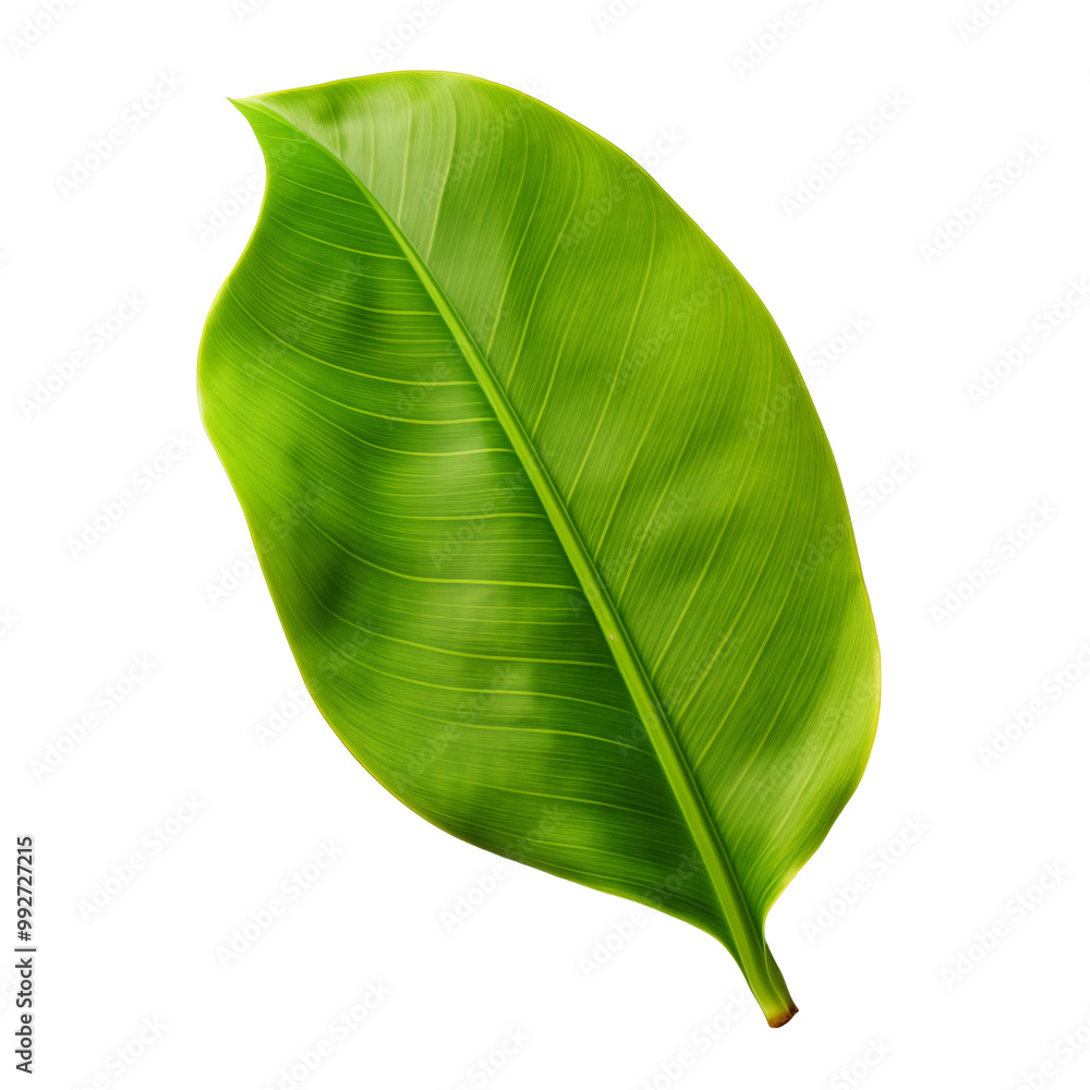Fototapeta premium Close-Up Of A Bright Green Banana Leaf Isolated On White Background