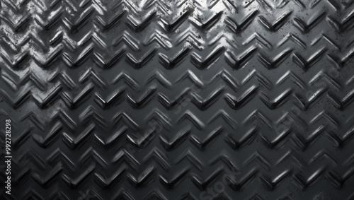 This industrial background features a black metal diamond plate texture with raised diamond patterns, creating a rugged and durable look with subtle highlights and shadows. photo