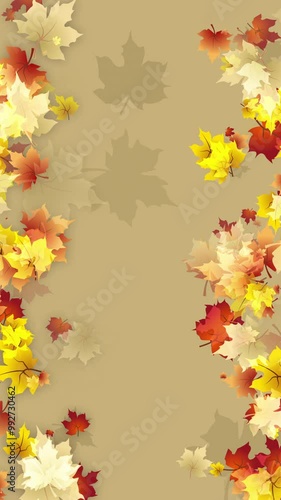 Wallpaper Mural Autumn frame of colored maple leaves. Empty space for text. Looped animation. Vertical video. Torontodigital.ca