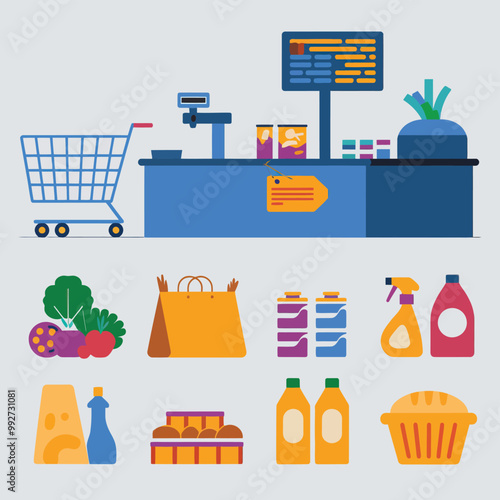 illustrations vector sale offer supper market items icon  for juice and basket ,label ,price , fruits , others 
