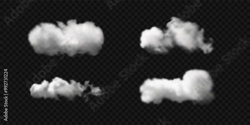 Set of white cumulus clouds. Vector illustration.