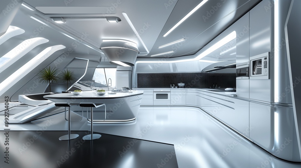 A modern kitchen with a minimalist design. A modern kitchen with a minimalist design.
