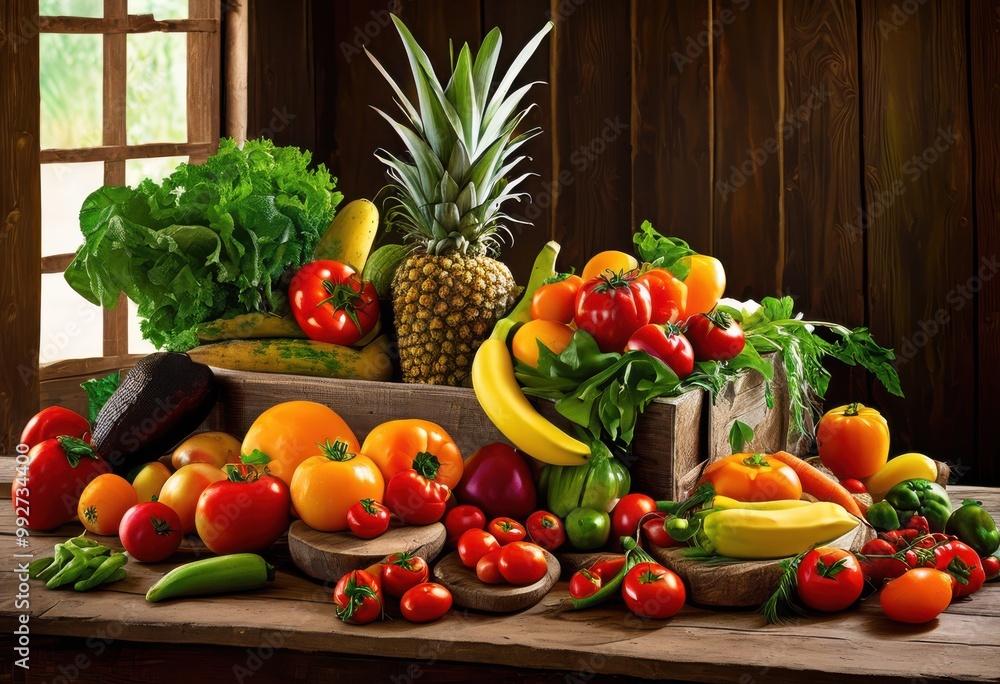 vibrant arrangement fresh organic produce displayed rustic table bounty colorful fruits vegetables, apple, autumn, berries, broccoli, carrots, citrus, crunchy vibrant arrangement fresh organic produce displayed rustic table bounty colorful fruits vegetables, apple, autumn, berries, broccoli, carrots, citrus, crunchy