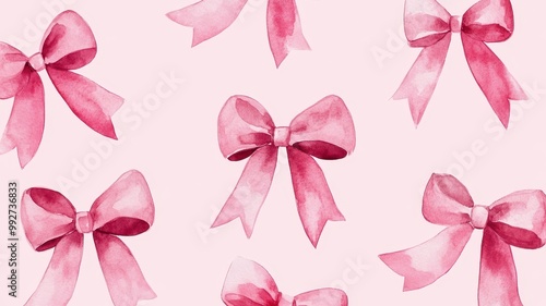 Set of Pink gift bow in watercolor style isolated on color background,Watercolor painting Coquette ribbon bow,Hand drawing decorative bow elements vector illustration,copy space for text.