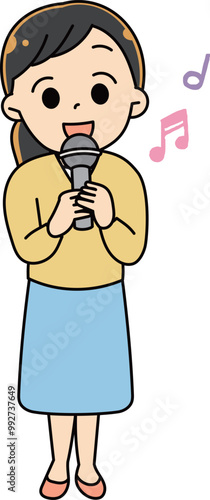 マイクを持って歌う女性
