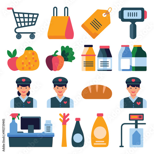 illustrations vector sale offer supper market items icon  for juice and basket ,label ,price , fruits , others 
