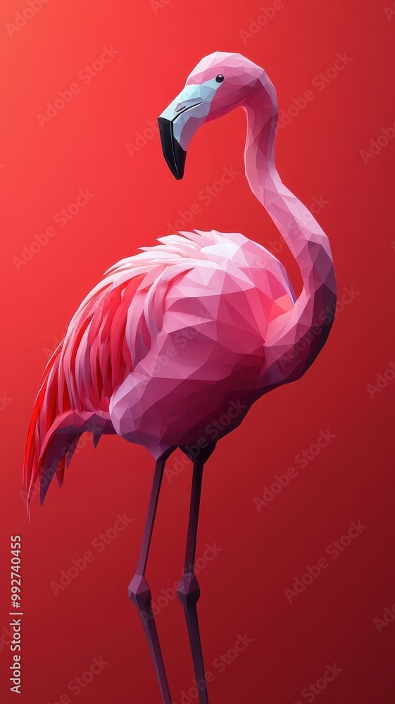 Fototapeta premium A flamingo in a stylized 3D illustration, featuring geometric forms and a modern, sleek design.